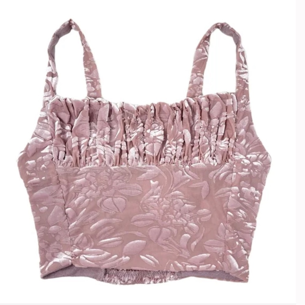 URBAN OUTFITTERS Velvet Floral Ruched Bust Crop Top - Lilac